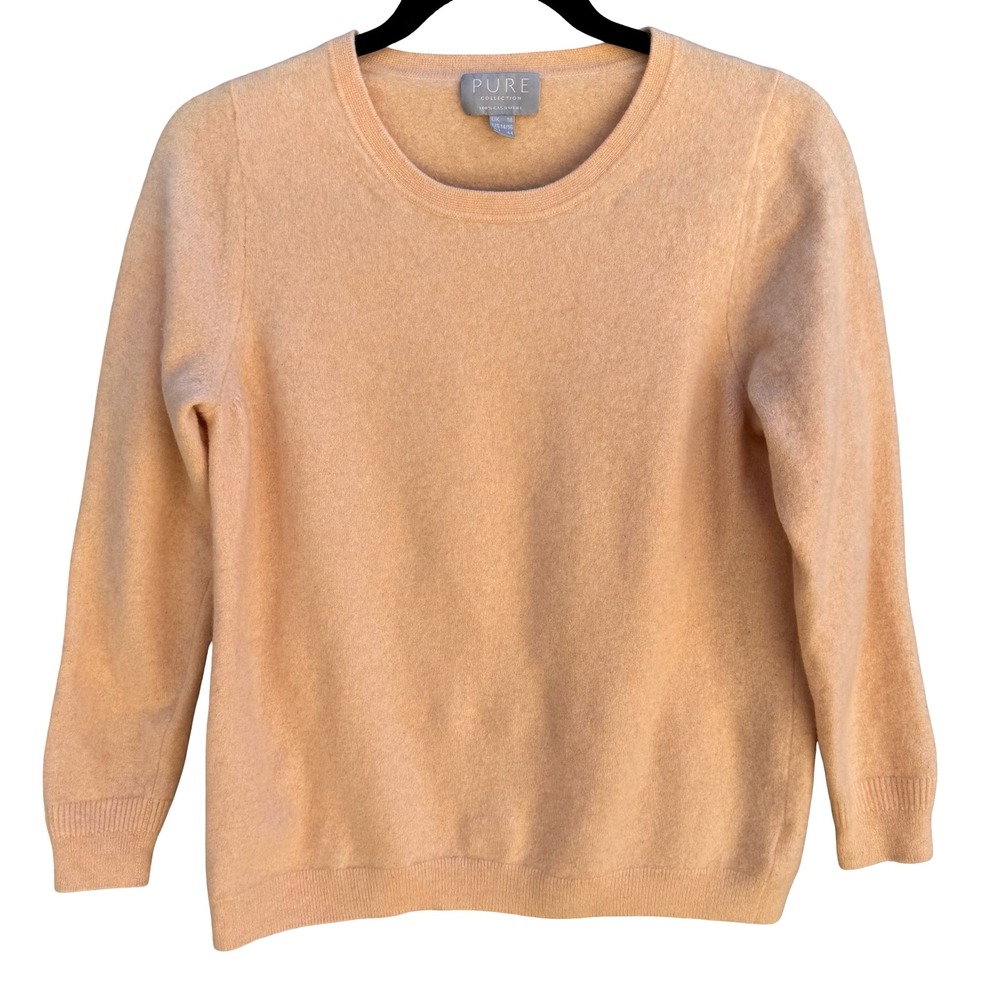 Pure Collection 100% Cashmere Luxury Minimalist Preppy‎ Sweater Pastel Peach L